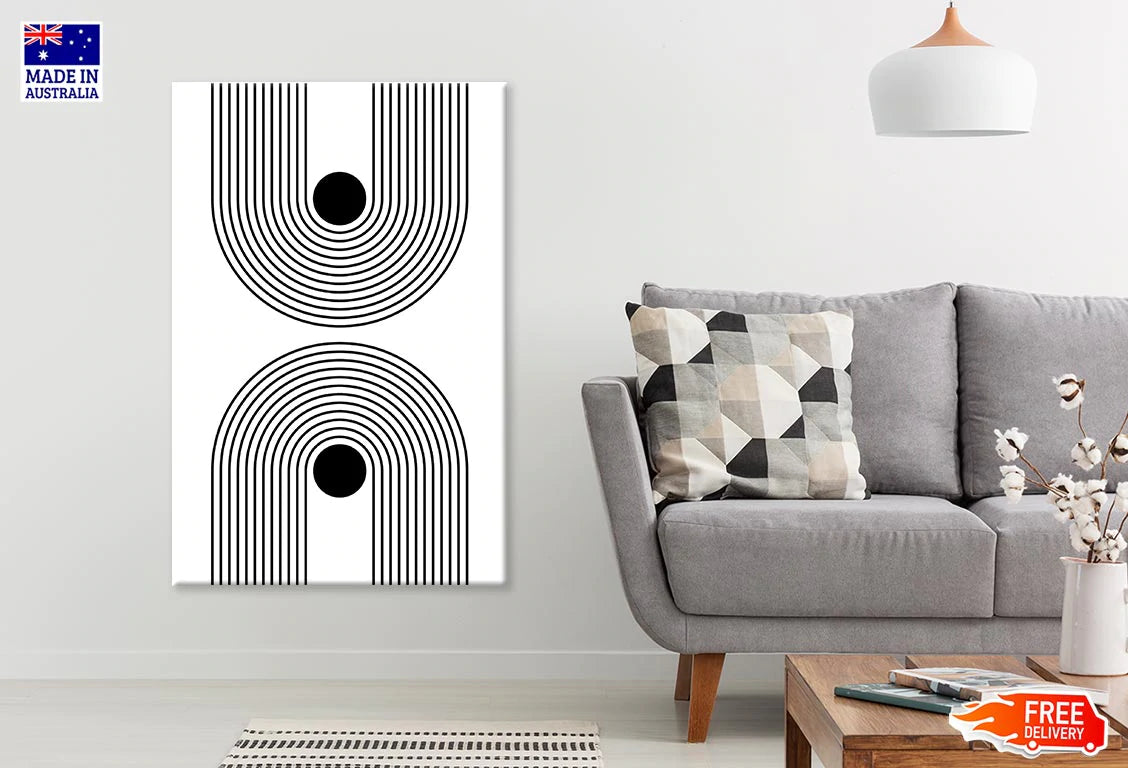 B&W Abstract Lines & Circles Line Art Print 100% Australian Made Stretched Canvas Ready to Hang - 1832