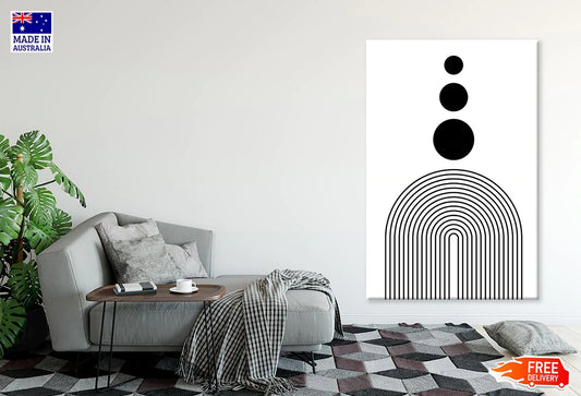 B&W Abstract Lines & Circles Line Art Print 100% Australian Made Stretched Canvas Ready to Hang - 1833