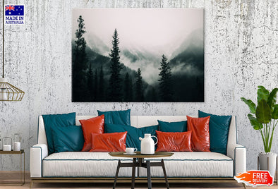 Tall Tree Forest Mountains & Fog Print 100% Australian Made Stretched Canvas Ready to Hang - 1053