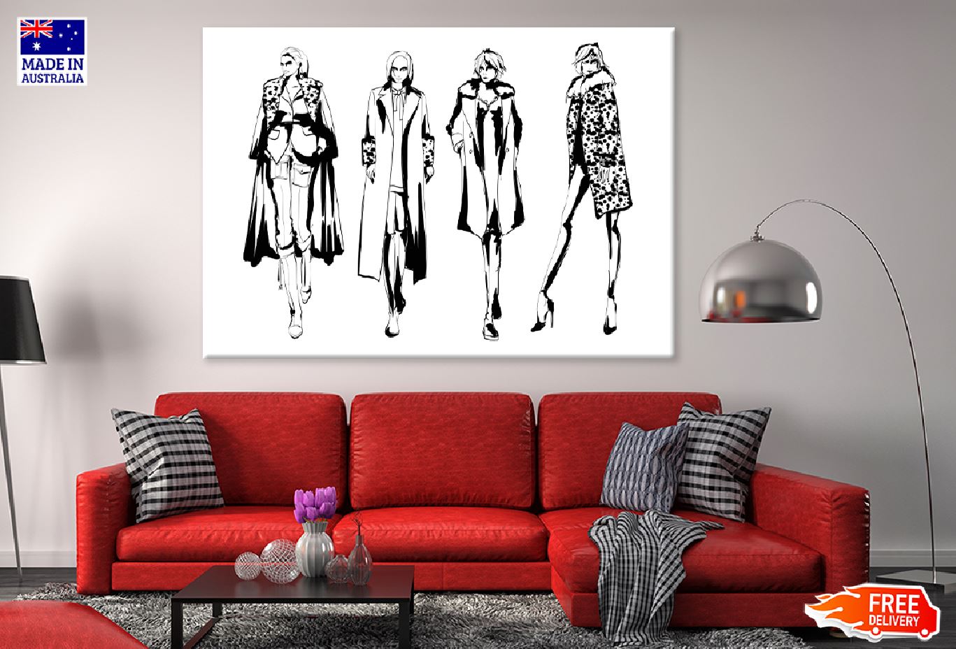 Women Modern Style B&W Vector Print 100% Australian Made Stretched Canvas Ready to Hang - 1338