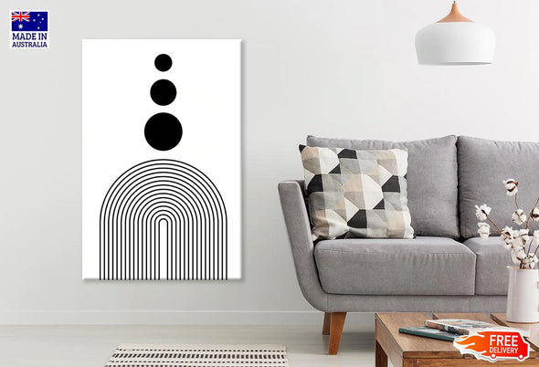 B&W Abstract Lines & Circles Line Art Print 100% Australian Made Stretched Canvas Ready to Hang - 1833