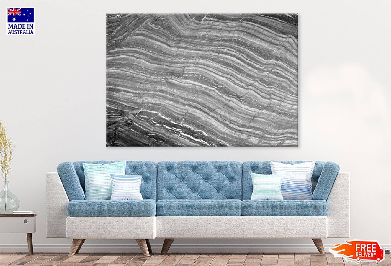 Dark Grey Marble Abstract Design Print 100% Australian Made Stretched Canvas Ready to Hang - 1153