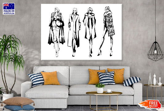 Women Modern Style B&W Vector Print 100% Australian Made Stretched Canvas Ready to Hang - 1338