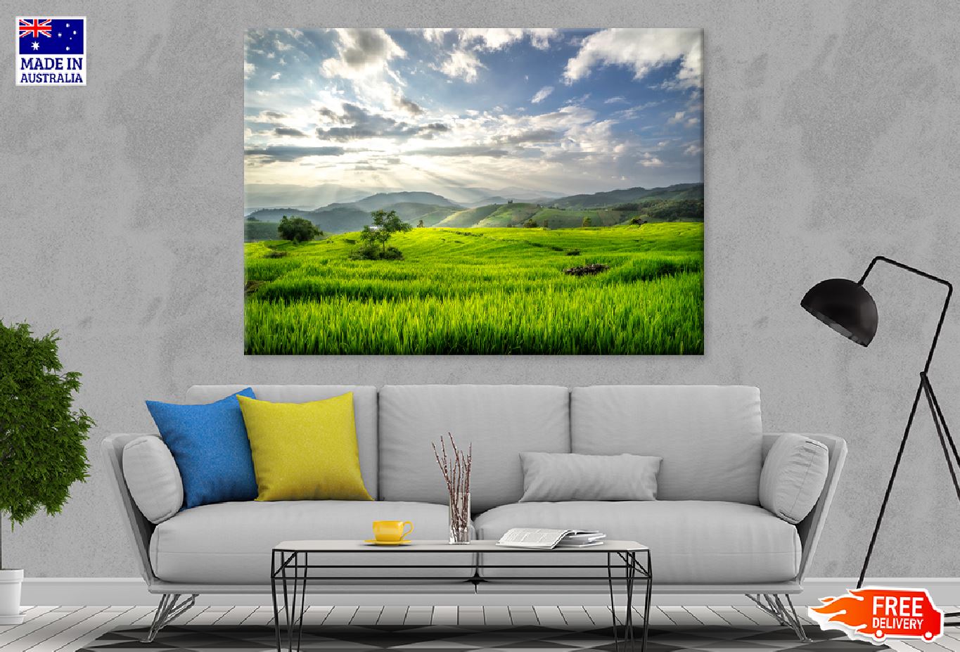 Terraced Rice Fields Mountains Print 100% Australian Made Stretched Canvas Ready to Hang - 1054