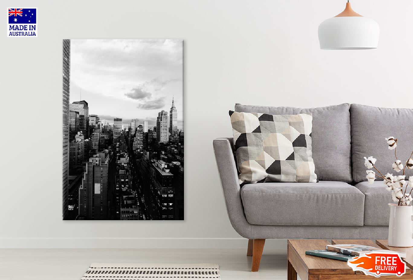 New York City Building B&W View Print 100% Australian Made Stretched Canvas Ready to Hang - 1503