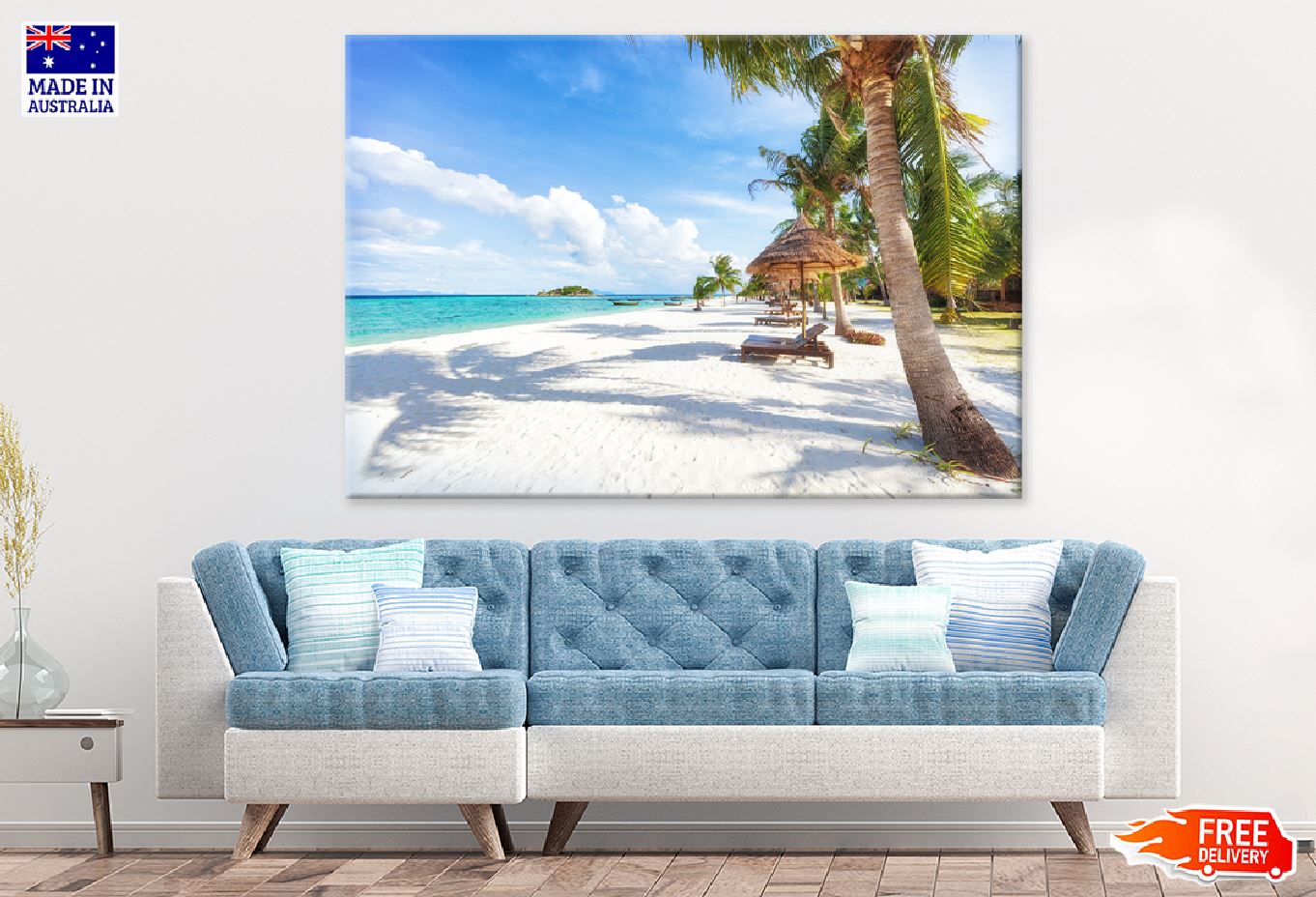 Koh Lipe Beach with Palm Trees Print 100% Australian Made Stretched Canvas Ready to Hang - 1402