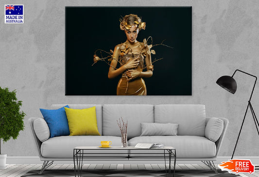 Golden Skin Girl Holds a Branch Print 100% Australian Made Stretched Canvas Ready to Hang - 1339