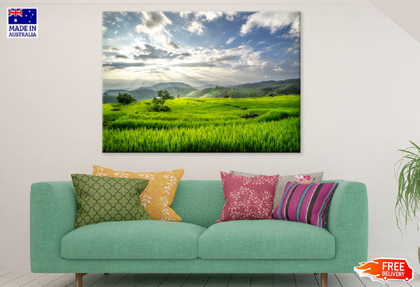 Terraced Rice Fields Mountains Print 100% Australian Made Stretched Canvas Ready to Hang - 1054