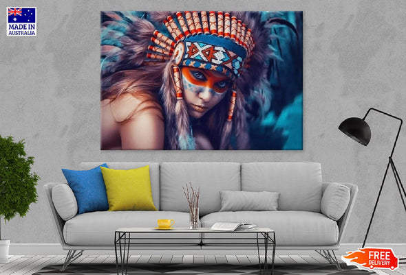 Girl with Feather Headdress Digital Art Print 100% Australian Made Stretched Canvas Ready to Hang - 1935