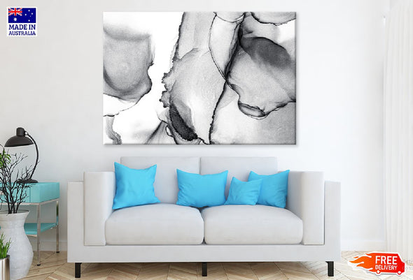 Black Metallic Ink Fluid Abstract Print 100% Australian Made Stretched Canvas Ready to Hang - 1154