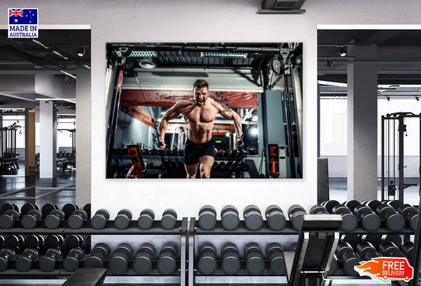 Muscular Man Workout in Gym Photograph Print 100% Australian Made Stretched Canvas Ready to Hang - 2235