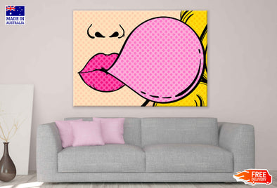 Girl & Bubble Gum Illustration Pop Arts & Comic Poster Print 100% Australian Made Stretched Canvas Ready to Hang - 2135