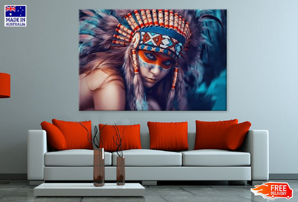 Girl with Feather Headdress Digital Art Print 100% Australian Made Stretched Canvas Ready to Hang - 1935