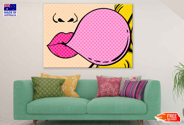 Girl & Bubble Gum Illustration Pop Arts & Comic Poster Print 100% Australian Made Stretched Canvas Ready to Hang - 2135