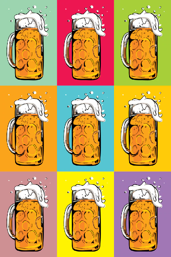 Colorful Beer Mugs Collage Illustration Pop Arts & Comic Poster Print 100% Australian Made Stretched Canvas Ready to Hang - 2136