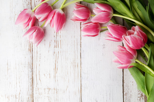 Pink Tulips On Wooden Table View Print 100% Australian Made Stretched Canvas Ready to Hang - 1604