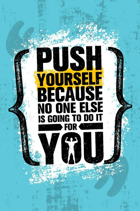 Push Your Self Blue Yellow & White Design Print 100% Australian Made Stretched Canvas Ready to Hang - 2236