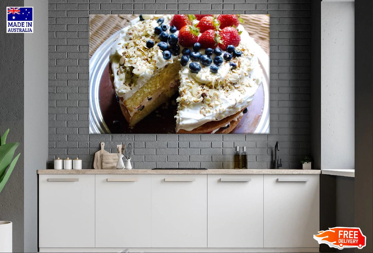 Strawberry & Berries Icing Cake Photograph Print 100% Australian Made Stretched Canvas Ready to Hang - 2036