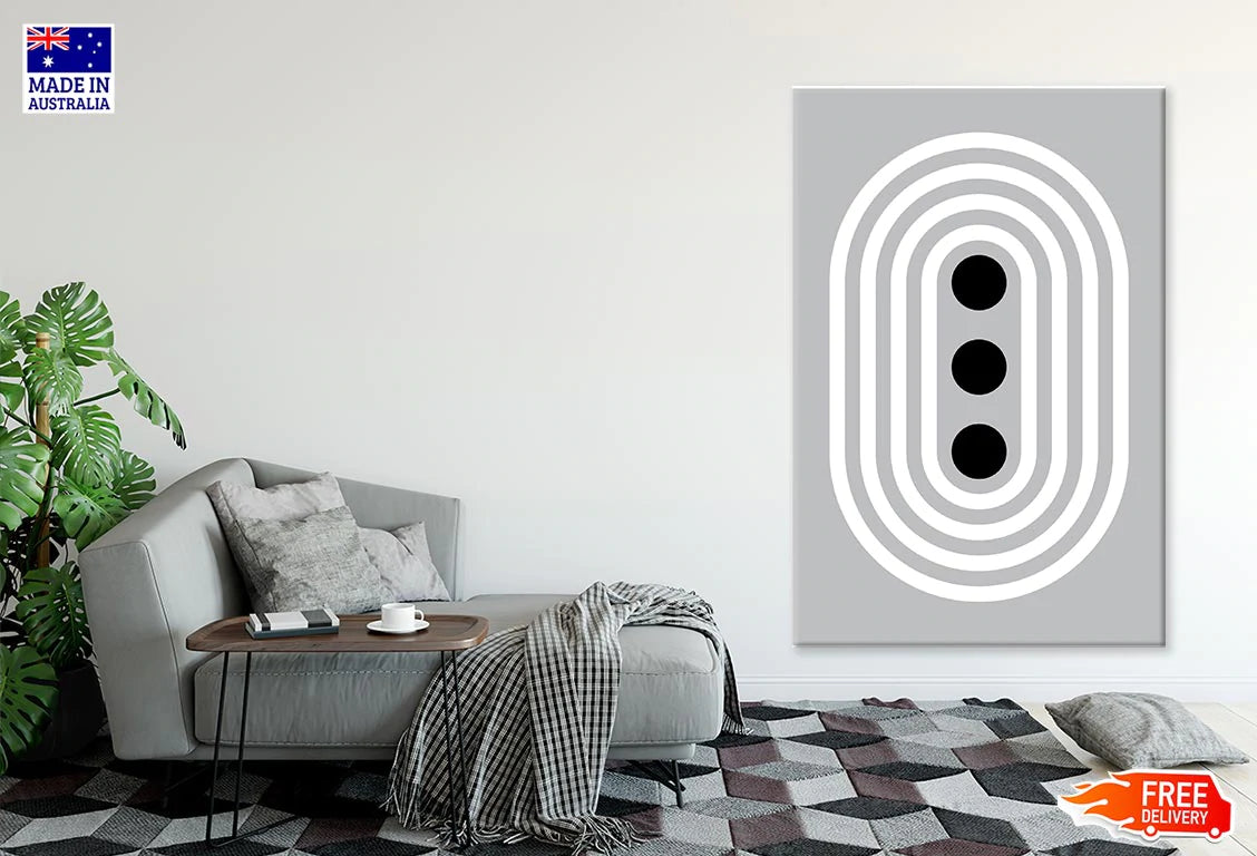 Black Circle & White Lines Design Print 100% Australian Made Stretched Canvas Ready to Hang - 1836