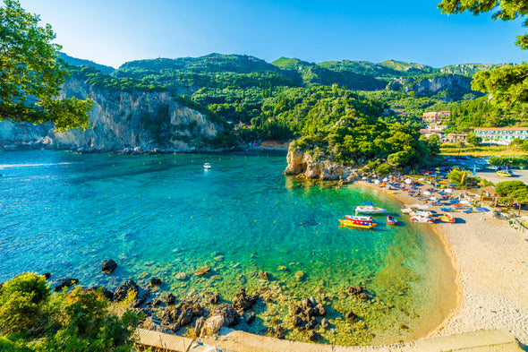 Beach in Paleokastritsa Greece Print 100% Australian Made Stretched Canvas Ready to Hang - 1404