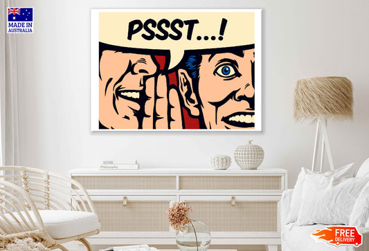 PSST Chat Bubbke & Men Whispering Illustration Pop Arts & Comic Poster Print 100% Australian Made Stretched Canvas Ready to Hang - 2137