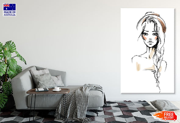 Young Woman in a Hat Illustration Print 100% Australian Made Stretched Canvas Ready to Hang - 1341