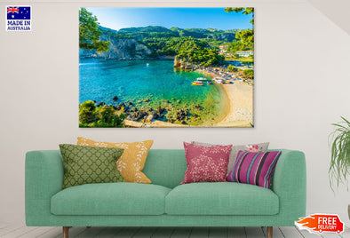 Beach in Paleokastritsa Greece Print 100% Australian Made Stretched Canvas Ready to Hang - 1404