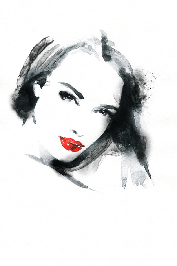 Makeup Woman Face B&W Watercolor Print 100% Australian Made Stretched Canvas Ready to Hang - 1342