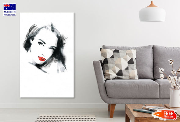 Makeup Woman Face B&W Watercolor Print 100% Australian Made Stretched Canvas Ready to Hang - 1342