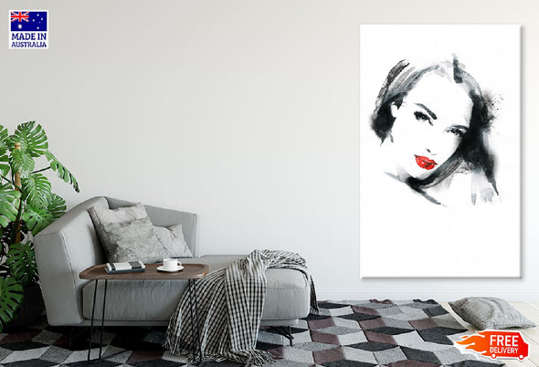 Makeup Woman Face B&W Watercolor Print 100% Australian Made Stretched Canvas Ready to Hang - 1342