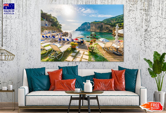 Beach in Corfu Island, Greece Print 100% Australian Made Stretched Canvas Ready to Hang - 1405