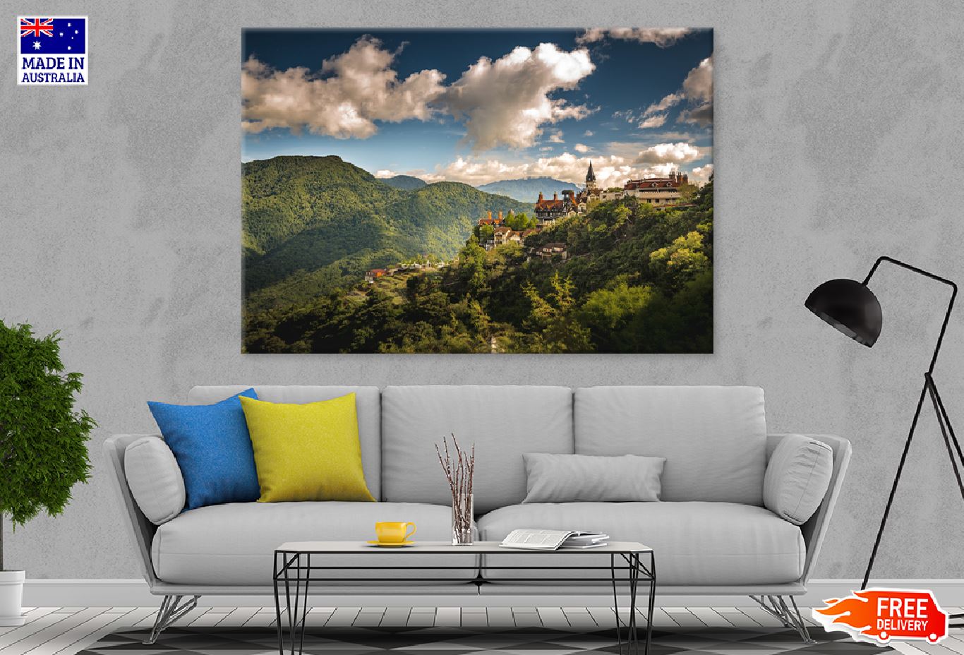 Village Covered Hill Forest View Print 100% Australian Made Stretched Canvas Ready to Hang - 1056