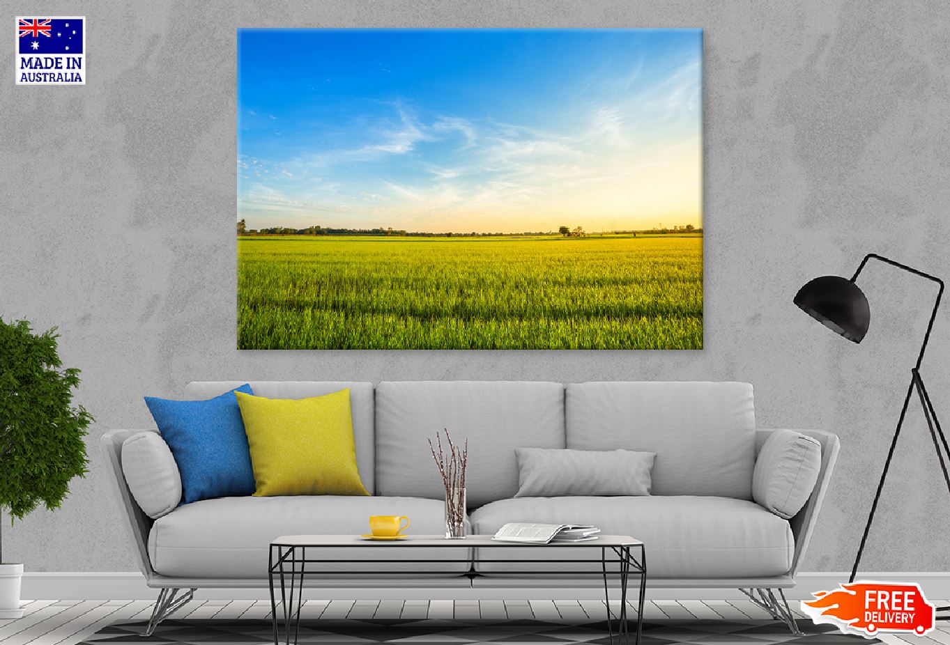 Rice Field with Blue Sky View Print 100% Australian Made Stretched Canvas Ready to Hang - 1058