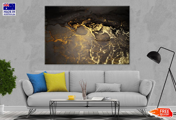 Brown & Gold Marble Abstract Print 100% Australian Made Stretched Canvas Ready to Hang - 1158