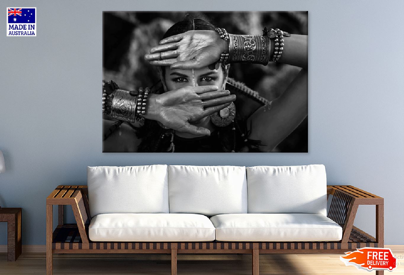 Indian Girl with Jewellery B&W Photography Print 100% Australian Made Stretched Canvas Ready to Hang - 1939