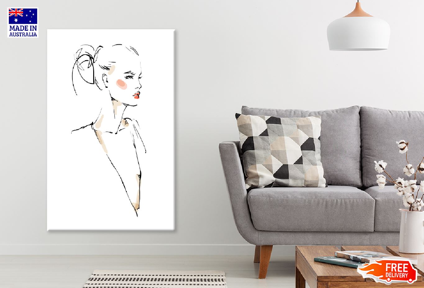 Young Woman Portrait Illustration Print 100% Australian Made Stretched Canvas Ready to Hang - 1343