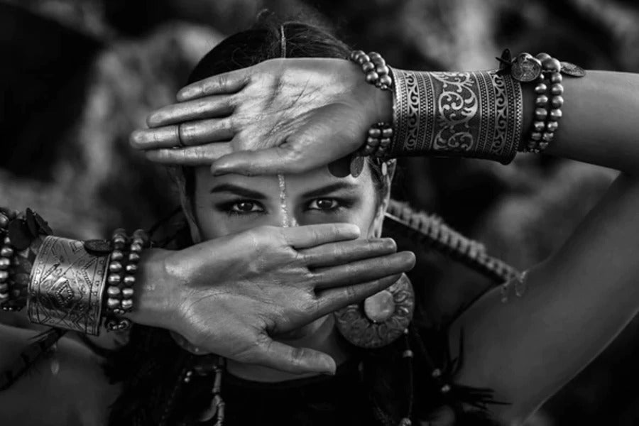 Indian Girl with Jewellery B&W Photography Print 100% Australian Made Stretched Canvas Ready to Hang - 1939