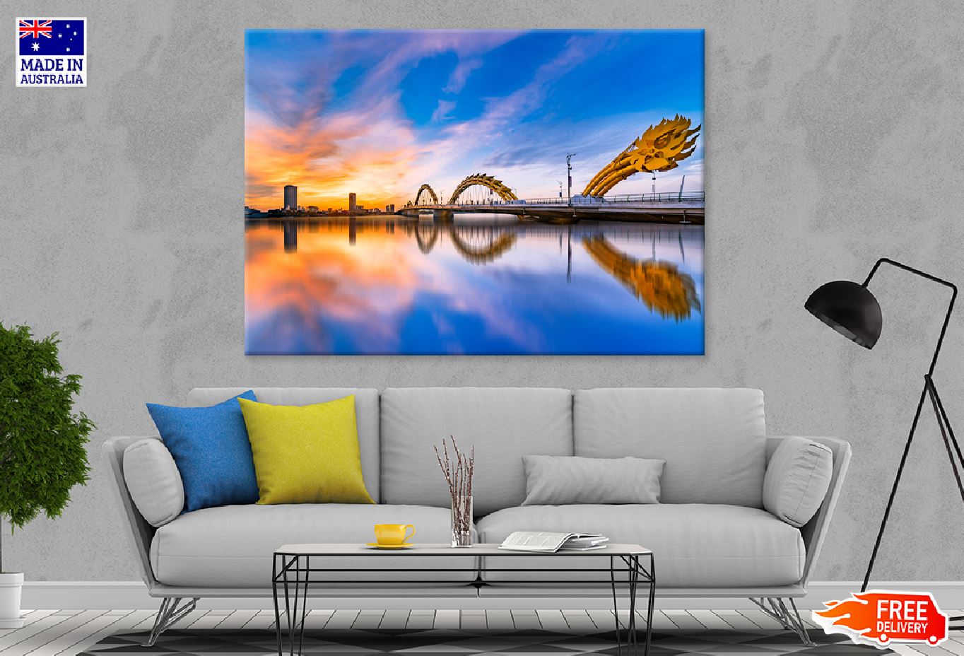 Dragon Bridge in Da Nang City Print 100% Australian Made Stretched Canvas Ready to Hang - 1507