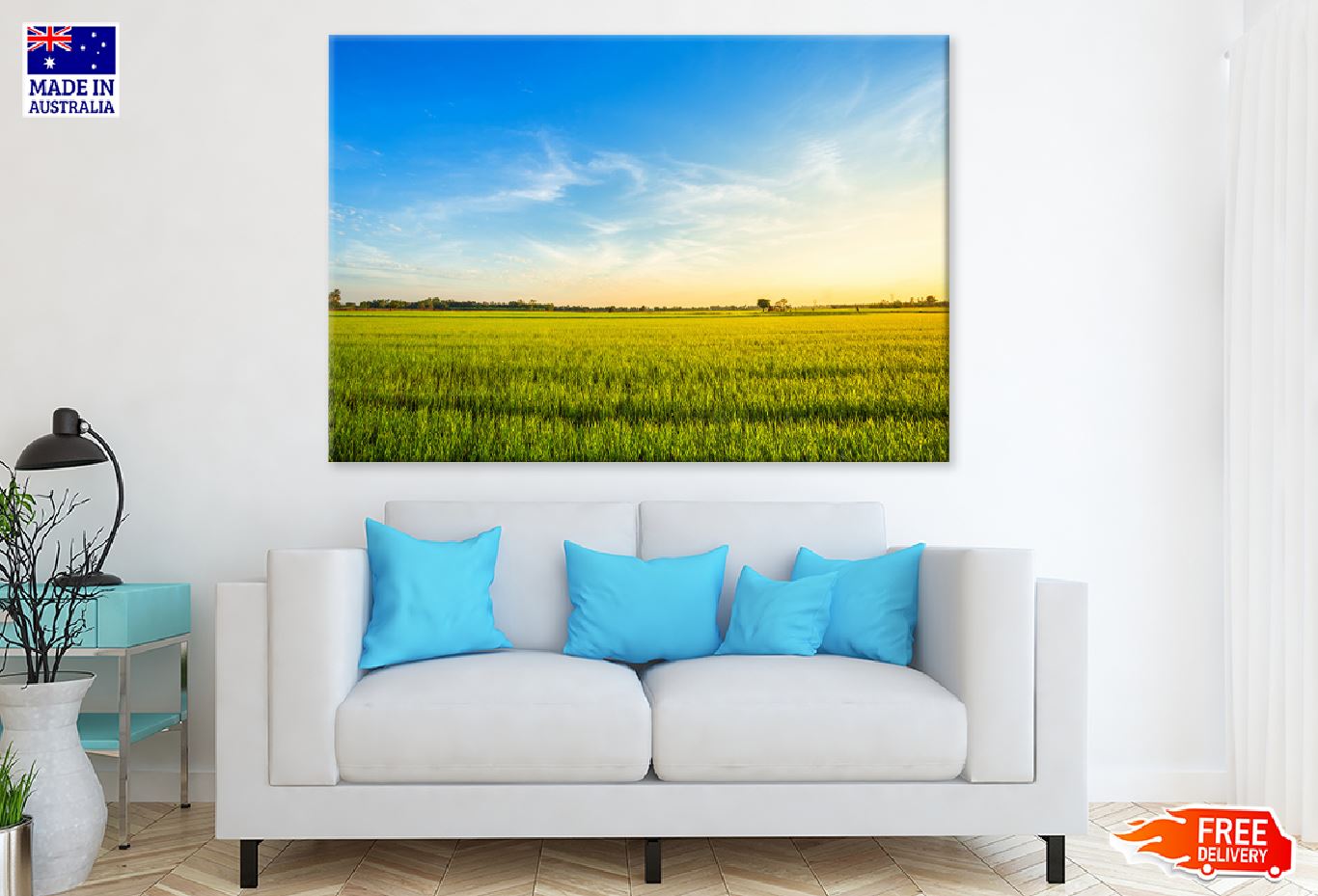 Rice Field with Blue Sky View Print 100% Australian Made Stretched Canvas Ready to Hang - 1058