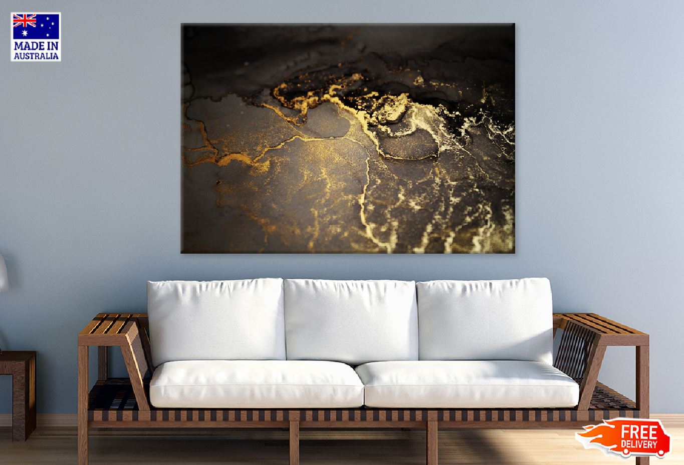 Brown & Gold Marble Abstract Print 100% Australian Made Stretched Canvas Ready to Hang - 1158