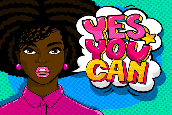 Yes You Can Chat Bubble & African Girl Illustration Pop Arts & Comic Poster Print 100% Australian Made Stretched Canvas Ready to Hang - 2140