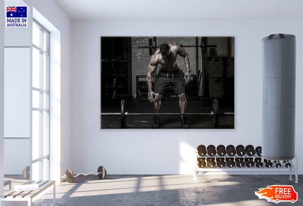 Muscular Man Workout in Gym Photograph Print 100% Australian Made Stretched Canvas Ready to Hang - 2240