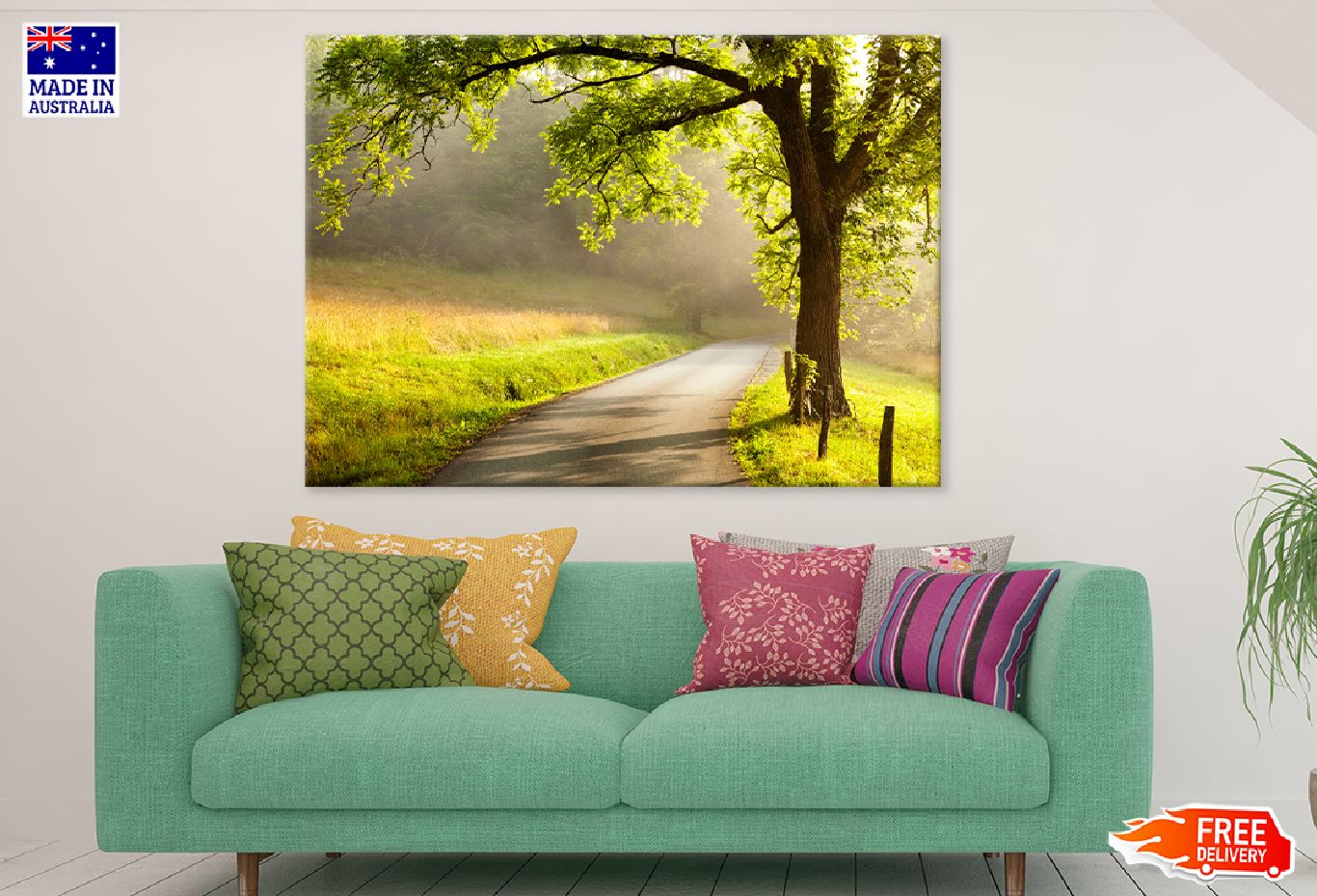 Sunlight Through Tree on a Road Print 100% Australian Made Stretched Canvas Ready to Hang - 1737