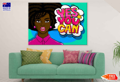 Yes You Can Chat Bubble & African Girl Illustration Pop Arts & Comic Poster Print 100% Australian Made Stretched Canvas Ready to Hang - 2140