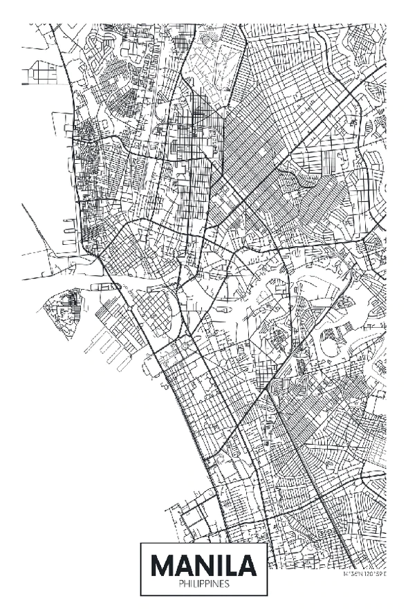 Manila City in Philippines B&W Detailed Map Print 100% Australian Made Stretched Canvas Ready to Hang - 2339