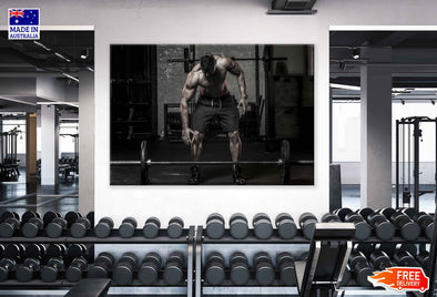 Muscular Man Workout in Gym Photograph Print 100% Australian Made Stretched Canvas Ready to Hang - 2240