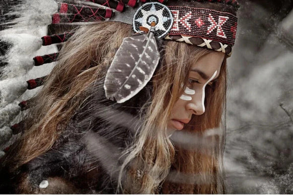 Native Girl with Feather Headdress Photograph Print 100% Australian Made Stretched Canvas Ready to Hang - 1940