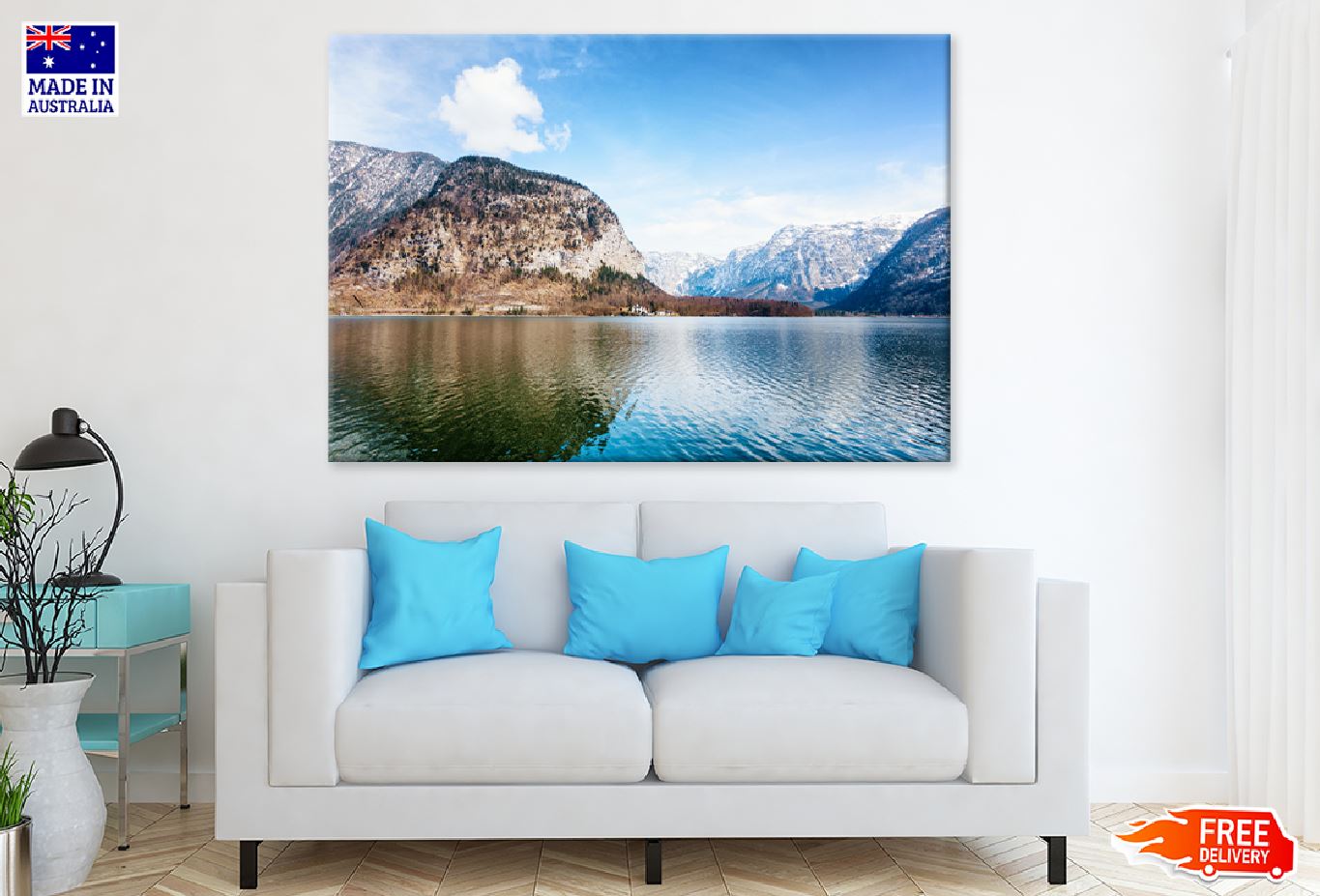 Calm Lake Surrounded by Hills Print 100% Australian Made Stretched Canvas Ready to Hang - 1060