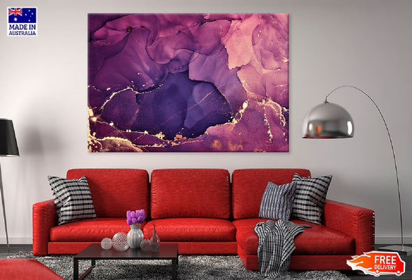 Purple Pink & Gold Fluid Abstract Print 100% Australian Made Stretched Canvas Ready to Hang - 1160