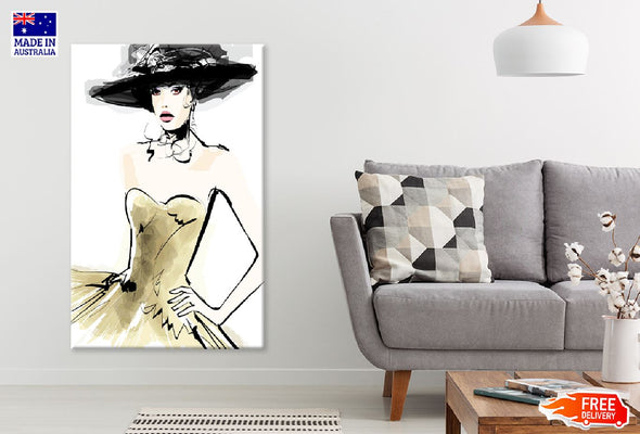 Fashion Model With a Hat Vector Print 100% Australian Made Stretched Canvas Ready to Hang - 1345